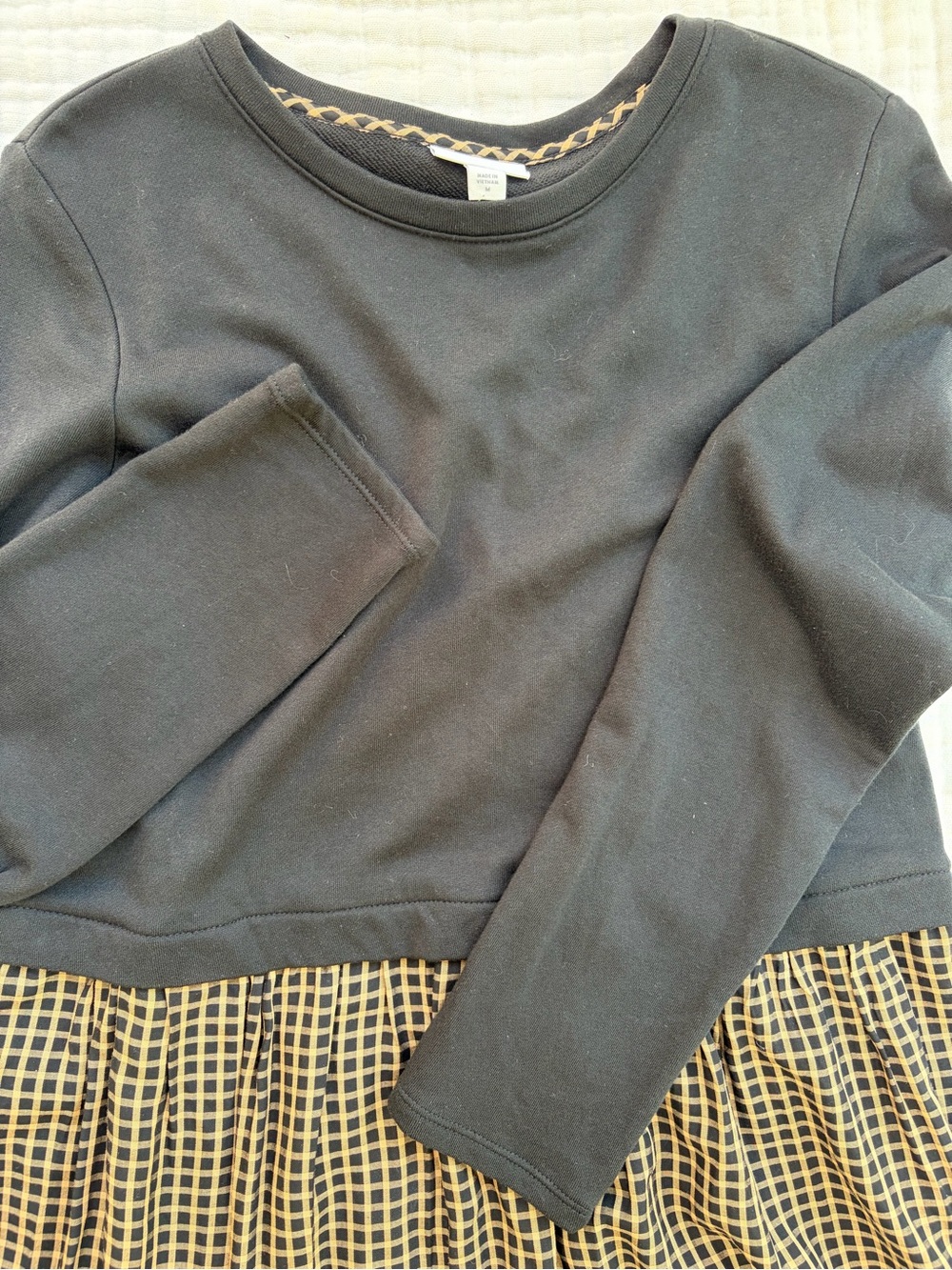 J Jill Mixed Media Midi Dress Black Camel Check Long Sleeve NWT Medium - Picture 3 of 9